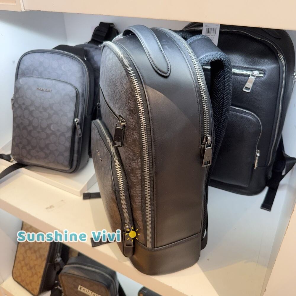 NWT Coach Men’s Ethan Backpack In Signature Canvas Charcoal/Black CV919 - Picture 4 of 9